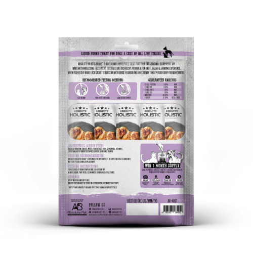 [斷貨中, 未有返貨日期, 可預訂等貨到]  Absolute Holistic 60g Lobster Bisque ((Chicken & Mountain Lobster)) 貓狗小食 無穀物高級濃湯肉泥 雞肉+龍蝦 (12克X5獨立包裝) (AH4051) 